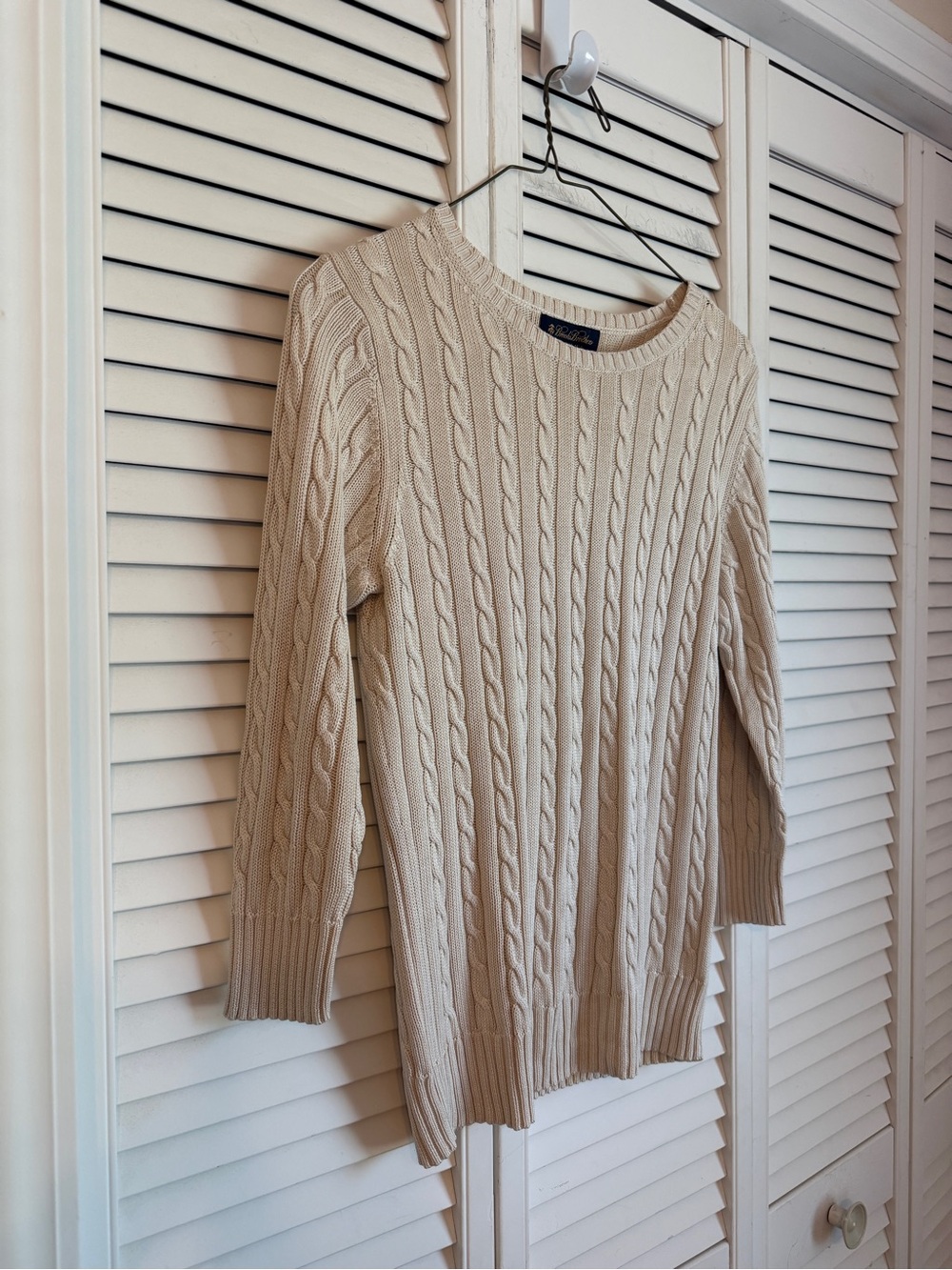 Brooks Brothers Silk Cable Knit Sweater Crew Neck Womens Large Cream Old Money - Picture 4 of 5